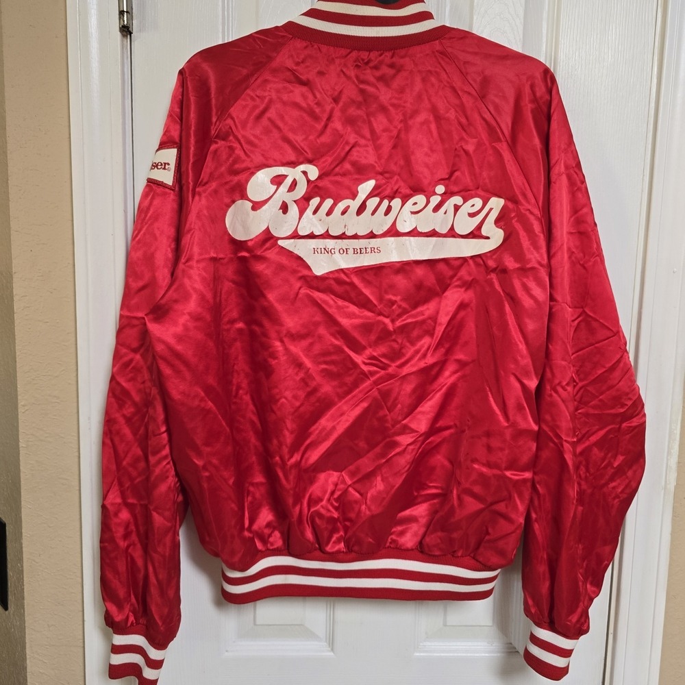 VINTAGE BUDWEISER KING OF BEERS ANHEUSER BUSCH SATIN JACKET, USA LARGE